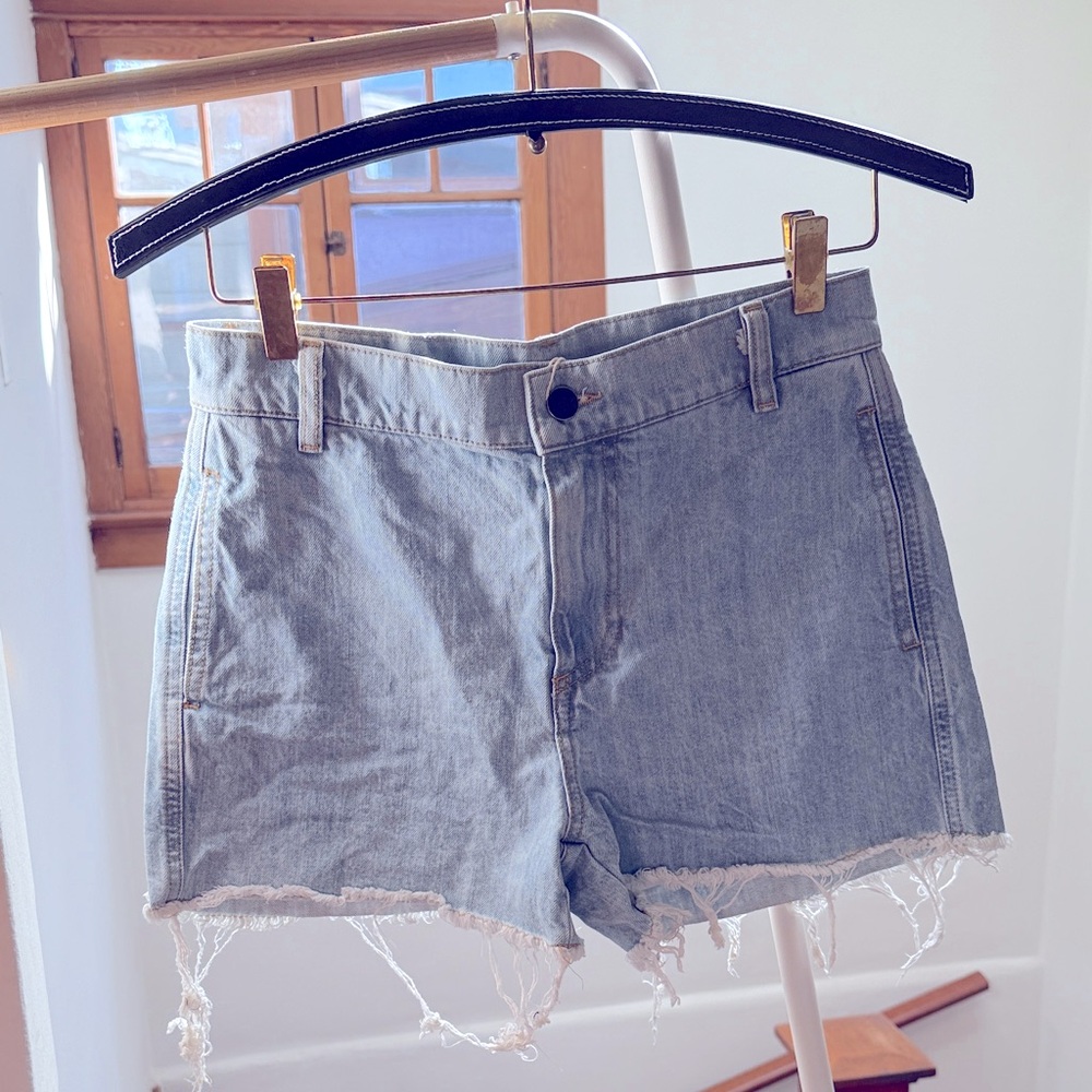 Au Jour Le Jour Light Blue Frayed Jean Shorts